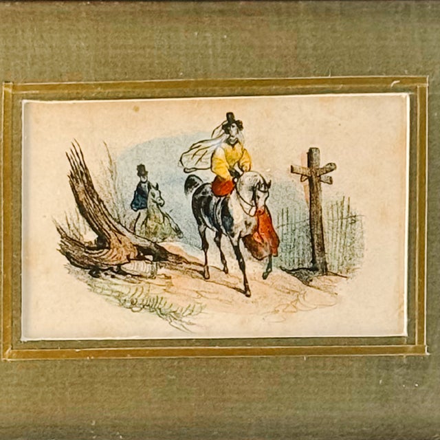 French Antique Hand-Colored Equestrian Miniature Color Etchings in Faux Tortoiseshell Frames - Set of 5 For Sale - Image 12 of 18