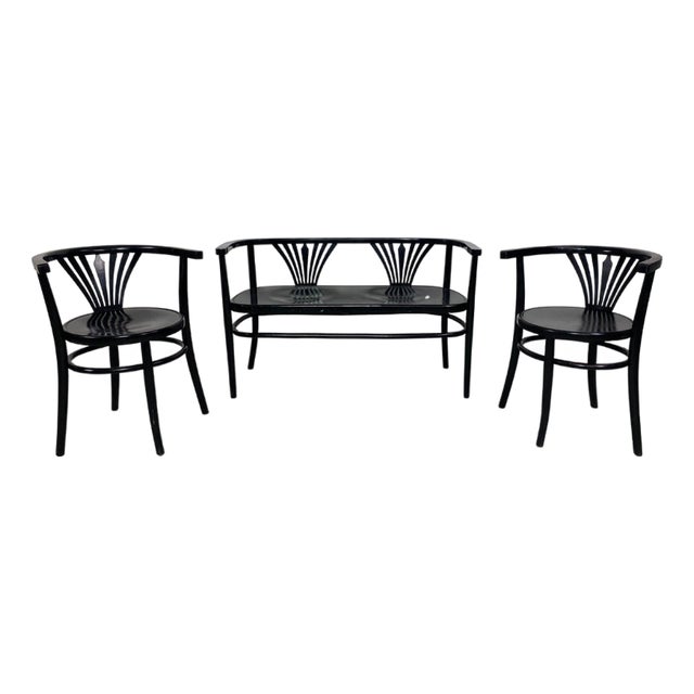 Black Secession Seating Group attributed to Fischel, 1890s, Set of 3 For Sale
