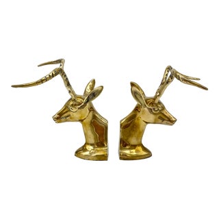 1950's Vintage Brass Antelope Bookends- a Pair For Sale