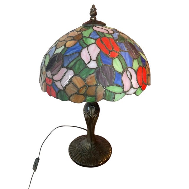 Tiffany Style Stained Glass Table Lamp, 1980 For Sale - Image 4 of 8