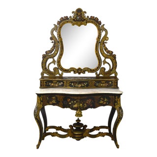 Early 19th Century Mother of Painted Vanity W. Mirror For Sale