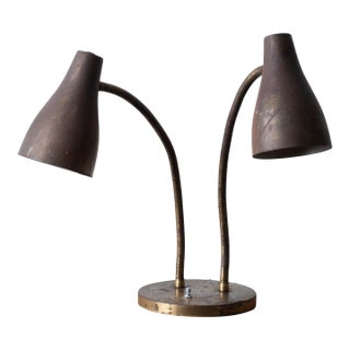 Double Gooseneck Brass Desk Lamp, c.1950 For Sale