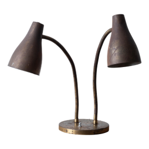 Double Gooseneck Brass Desk Lamp, c.1950