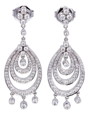 Kwiat 18k White Gold Chandelier 3.00ct Tw Round Diamond Dangle Drop Earrings - 2 Pieces