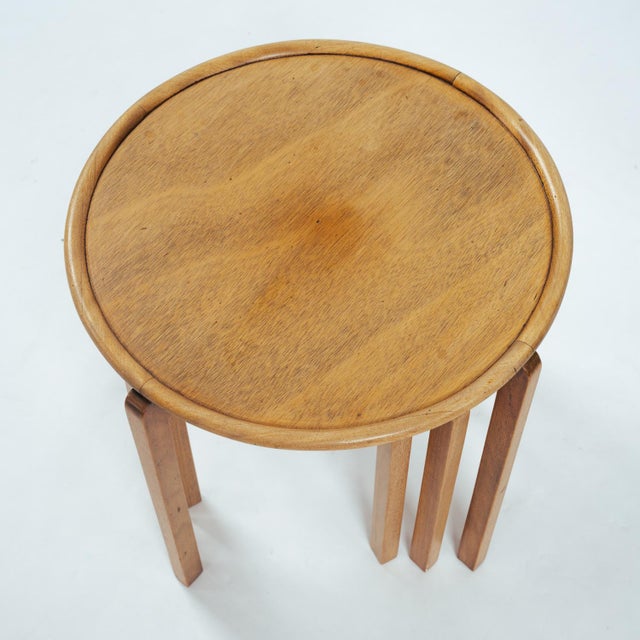 Brown Art Deco Oak Wooden Round Amsterdam School Nesting Tables, the Netherlands, 1920s, Set of 3 For Sale - Image 8 of 18