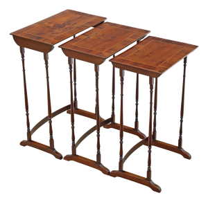 Antique Nesting Tables in Mahogany with Yew Veneer Tops, 1800s, Set of 3