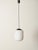 Stunning and unique pair of mid-century pendant lamps in opaline glass and black lacquered metal. This elegant set was...
