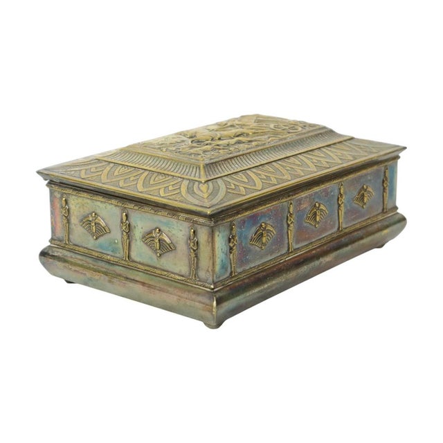 Art Deco Silver-Plated Chest Trinket Box with Egyptian Motifs For Sale - Image 10 of 17