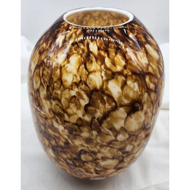 '80s Bulbous Hand Blown Cased Glass Tortoise Shell Vase- 13.75" X 10.5" For Sale - Image 6 of 6