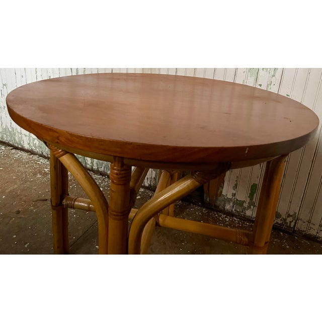 Mid 20th Century Bamboo/Rattan Small Round Side Child's Occasional Table Wood Top For Sale - Image 4 of 11