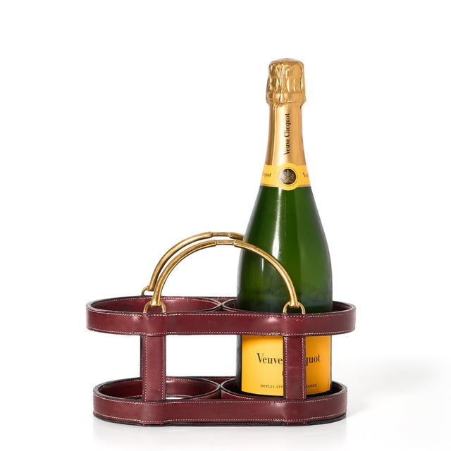 The chicest vintage Hermes wine bottle holder. Dimensions: W 9.5" x D 4.75" x H 6.5"