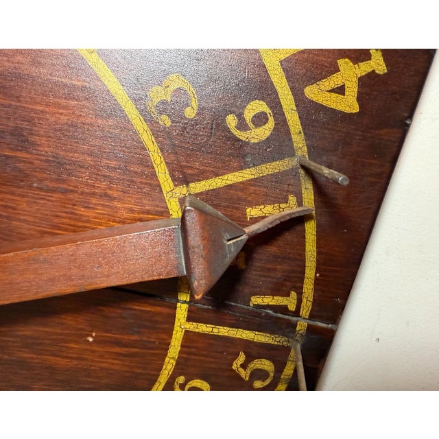 Rare Antique Hand Made Painted Wood Brass Carnival Gambling Number Wheel Game For Sale - Image 10 of 12