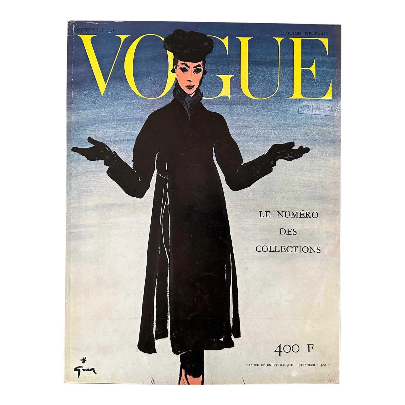 1955 Authentic Vintage Vogue Paris Cover Dated September 1955 by