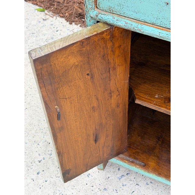 Turquoise Distressed Turquoise One Drawer Small End Table Nightstand Cabinet For Sale - Image 8 of 12