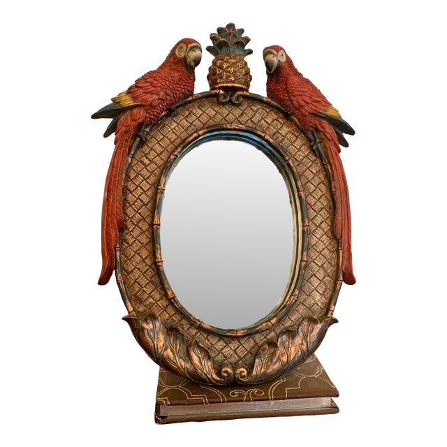Vintage Parrot Framed Vanity Mirror For Sale