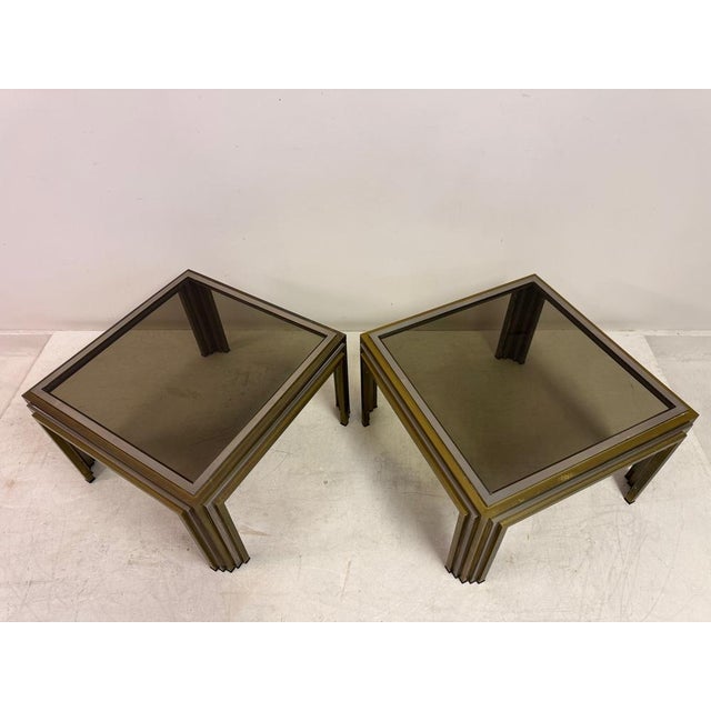 Metal Vintage Steel and Brass Side Tables, 1970s, Set of 2 For Sale - Image 7 of 12