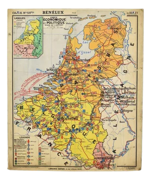Vintage French Wall Map Hatier 59 Belgium/Holeland/Luxembourgg, 1960s