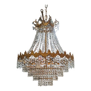 Mid 20th Century French Empire Style Crystal Basket Chandelier For Sale