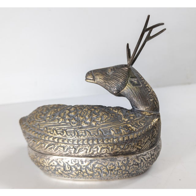 Metal Late 20th Century South East Asian Cambodian Silverplate Deer Form Betel Box For Sale - Image 7 of 12