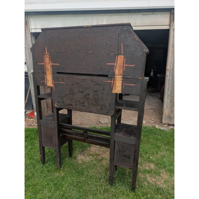 Vintage Arts & Crafts Geometric Smoking Cabinet & Pipe Rack Etagere Console For Sale - Image 9 of 18