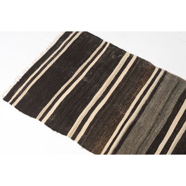 Anatolian Black & White Stripe Kilim Runner For Sale - Image 4 of 10