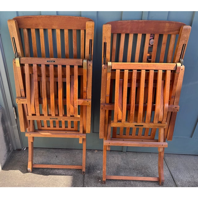 Late 20th Century Pair of Folding Teak Deck Chairs With Queen Elizabeth, 1st Class Only Label For Sale - Image 16 of 16