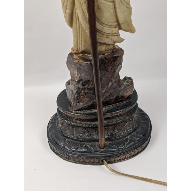 Early 20th Century Chinese Carved Soapstone Guanyin Table Lamp For Sale - Image 12 of 18