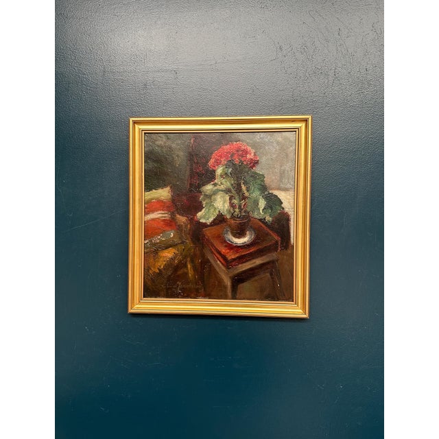 Elna Jacobsson, Cineraria in a Pot, 1960s, Oil Painting on Panel, Framed For Sale - Image 16 of 18