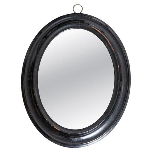 Early 20th Century Wall Mirror with Lacquered Black Oval Frame, 1940s For Sale - Image 16 of 16