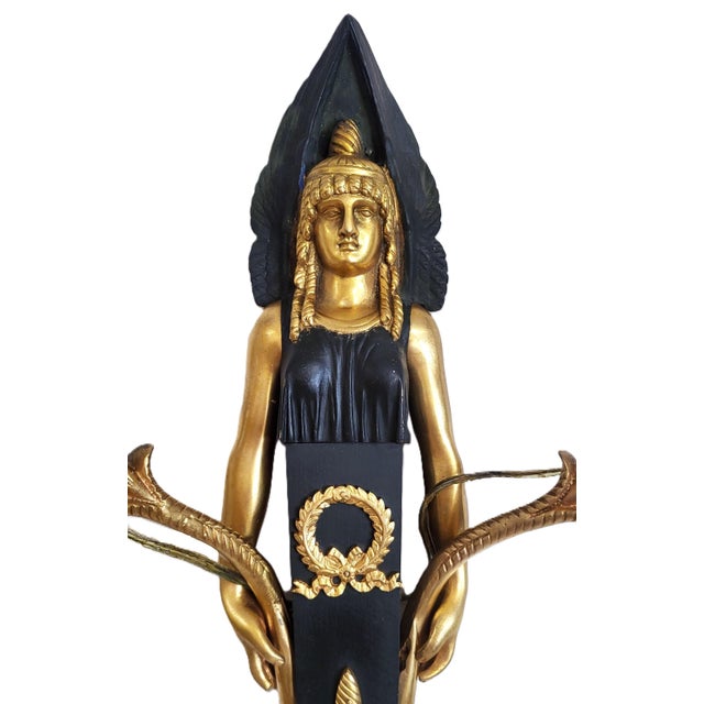 Metal Early 19th Century Empire Caryatid & Winged Lions Bronze Wall Sconces - Pair For Sale - Image 7 of 18