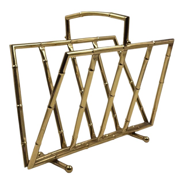 Hollywood Regency Bamboo-Effect Brass Magazine Rack, Montagnani, Italy 1970s For Sale