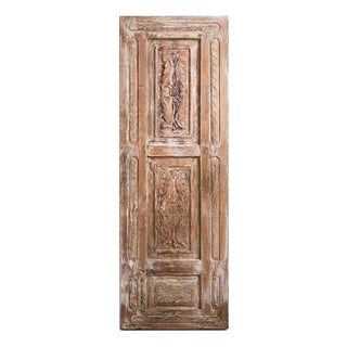 Antique Carved Wood Door Whitewashed Rustic Floral Farmhouse Entry Doors 96x31.5 For Sale