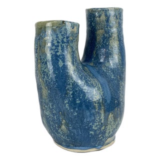 Sculptural Blue Glazed Ceramic Vase by Dale, Denmark, 1970s For Sale