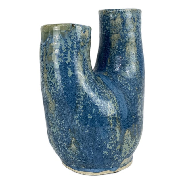 Sculptural Blue Glazed Ceramic Vase by Dale, Denmark, 1970s For Sale