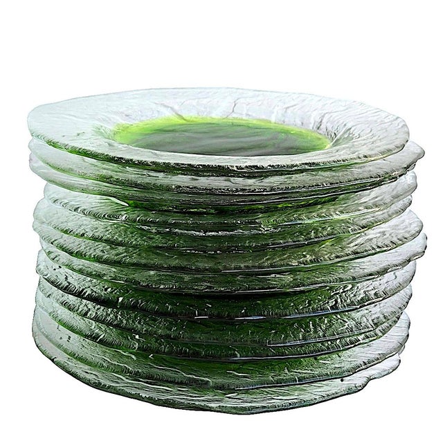 Green 1970s Textured Glass Pertti Santalahti Humppila Kivi Dinner Plates, Set of 12 For Sale - Image 8 of 16