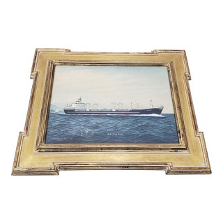 Oil Portrait of "m.s. Aleppo" Off the Coast of Japan by T Hagiwara C.1960s For Sale