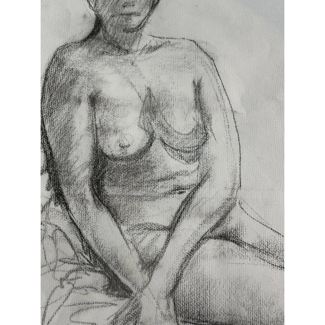 Seated Female Figure in Charcoal For Sale - Image 4 of 6
