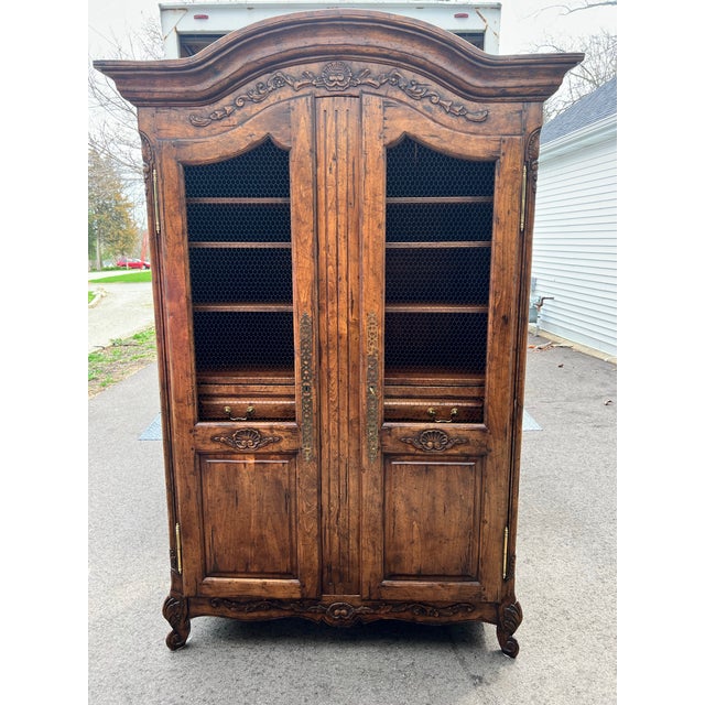 Guy Chaddock Almont Collection French Provincial Armoire | Chicken Wire Doors | Brass Hardware | 7ft | Late 20th C.” For Sale - Image 11 of 12