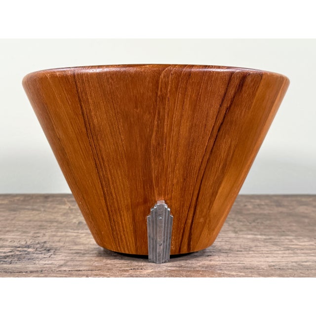Mid Century Modern Georges Briard Teak Wood Bowl With Silverplate Feet For Sale - Image 9 of 11