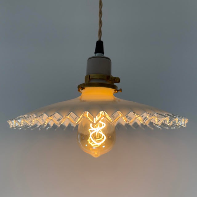 French French White Opaline Glass “Frill” Pendant Light, 1930s For Sale - Image 3 of 6