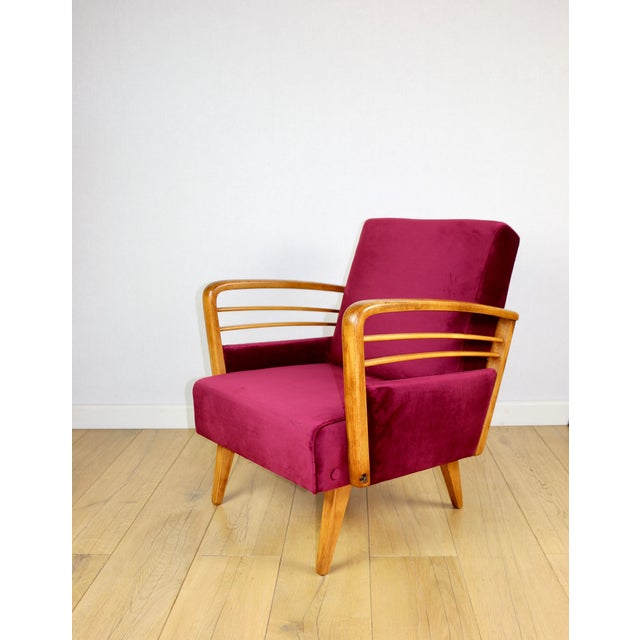 Vintage Art Deco Loft Armchair in Raspberry, 1960s For Sale - Image 9 of 13