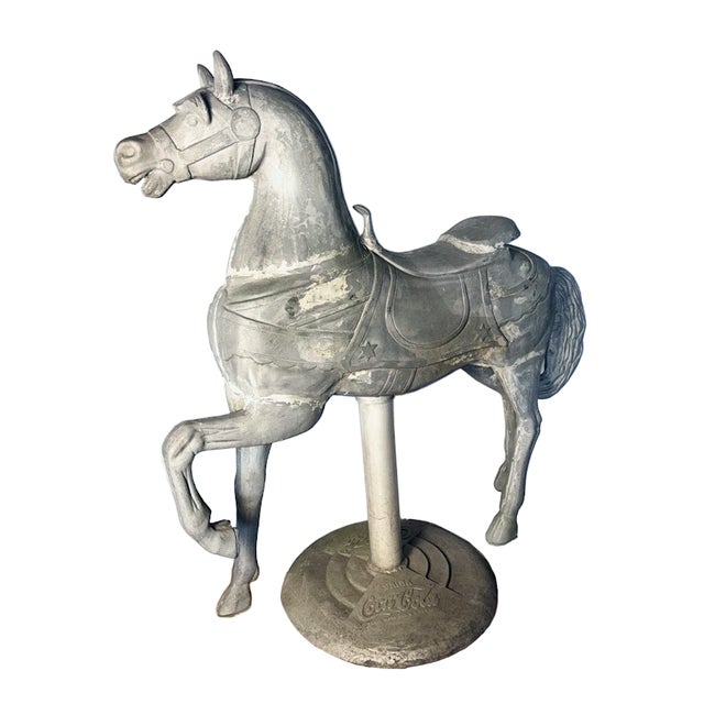 Silver Vintage Cast Metal Coca-Cola Carousel Horse on Embossed Base For Sale - Image 8 of 13