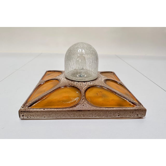 Modernist Square Ceramic Wall or Ceiling Lamp with Textured Glass Dome, West Germany, 1960s For Sale - Image 9 of 18