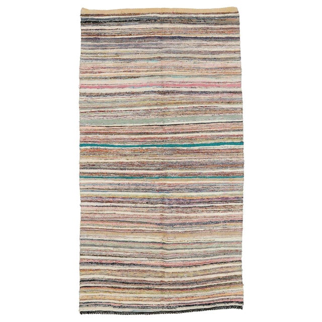 Textile Mid 20th Century Decorative Vintage Striped Rag Rug For Sale - Image 7 of 7
