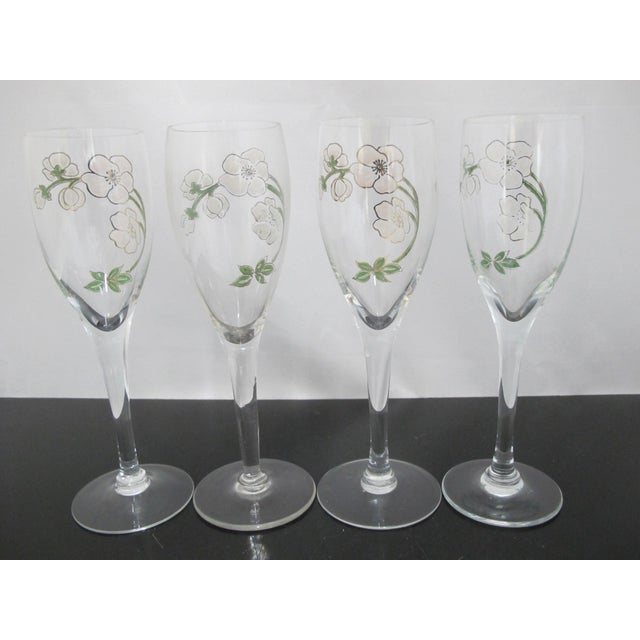 Art Nouveau Perrier Jouet Art Nouveau Hand Painted Belle Epoque Flower Champagne Flute Set For Sale - Image 3 of 10