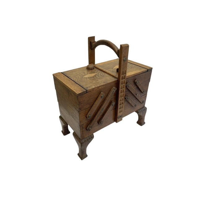 1950s Arts & Crafts Style Oak Expanding Sewing Box, 1950s For Sale - Image 5 of 8