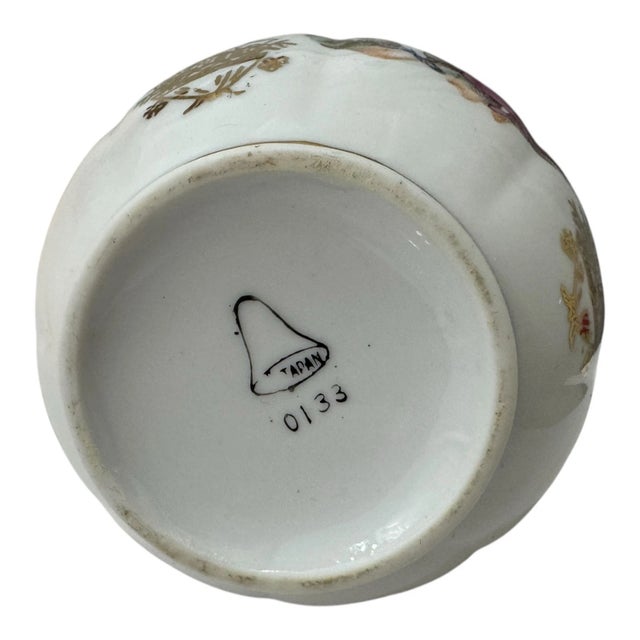Vintage Japanese Creamer & Saucer With Victorian Courting Couple and Gold Gilt For Sale - Image 9 of 13
