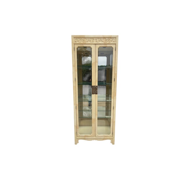 Campaign Vintage Henredon Faux Goatskin Pan Asian Campaign Curio Cabinet Hutch Display B For Sale - Image 3 of 18