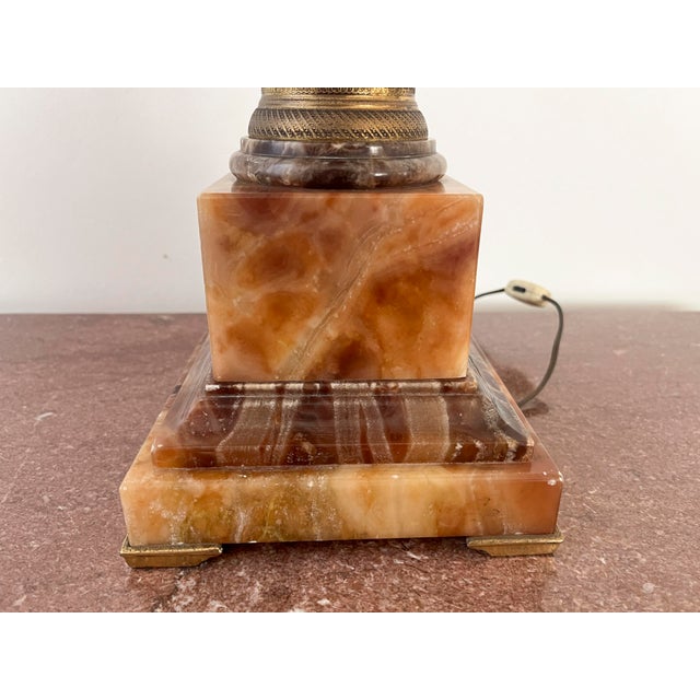 1950s Marbro Neoclassical Amber Onyx Column Table Lamp With Shade For Sale - Image 9 of 12