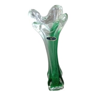 1970s Bohemia Czech Republic Green Sommerso Swung Tubular Vase For Sale